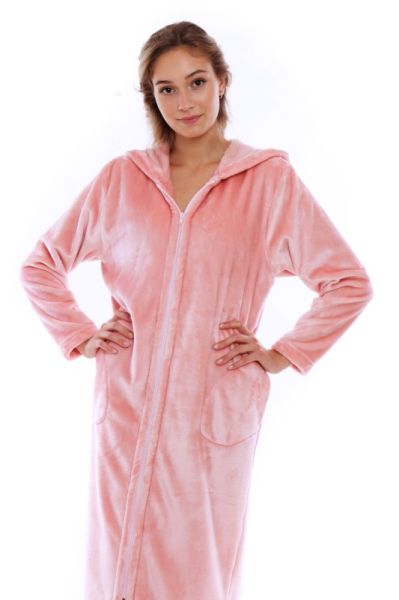 SIENA dlouhý župan s kapucí a zipem, Růžová perla, vel. S, galerie